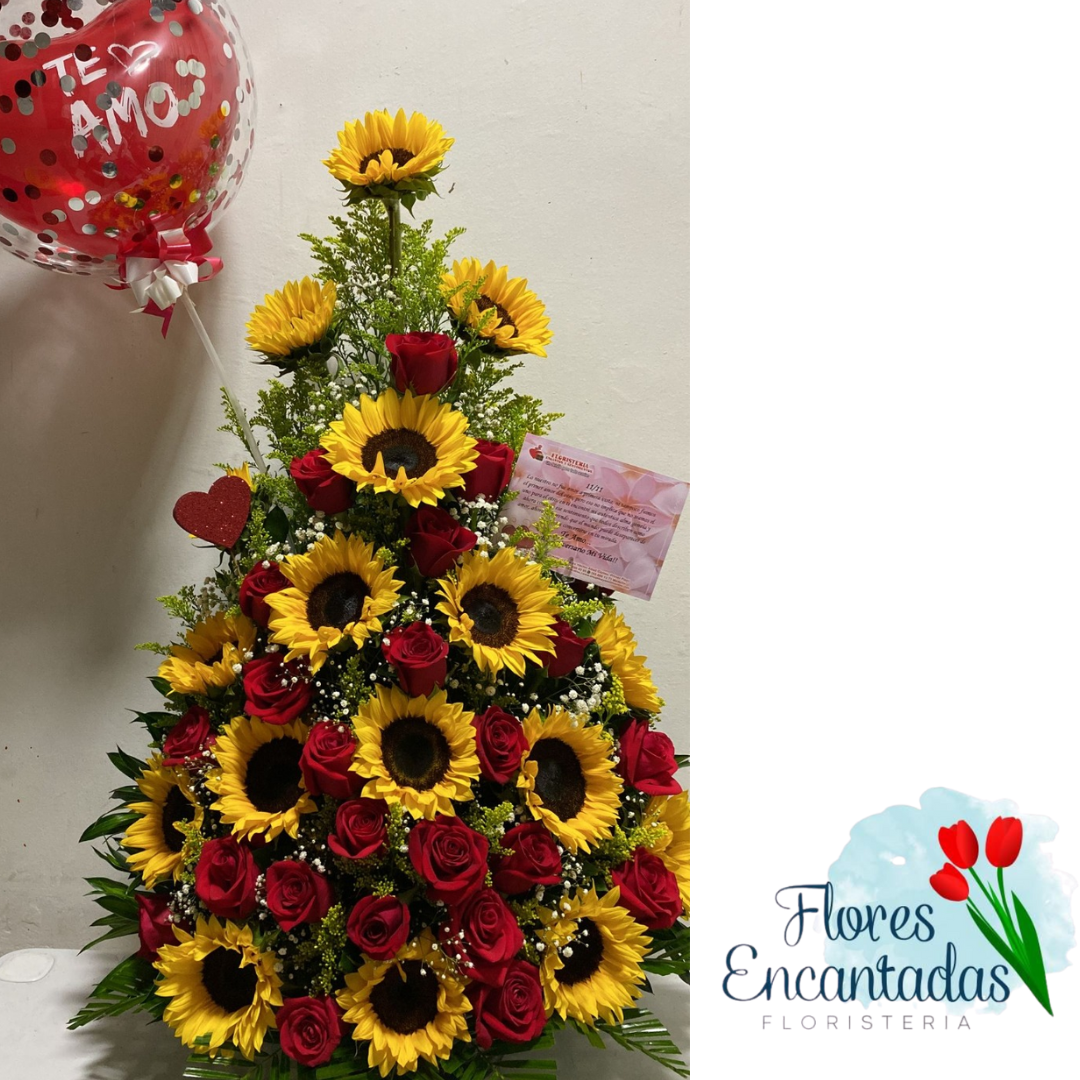Girasoles Con Rosas De Amor Y Globo