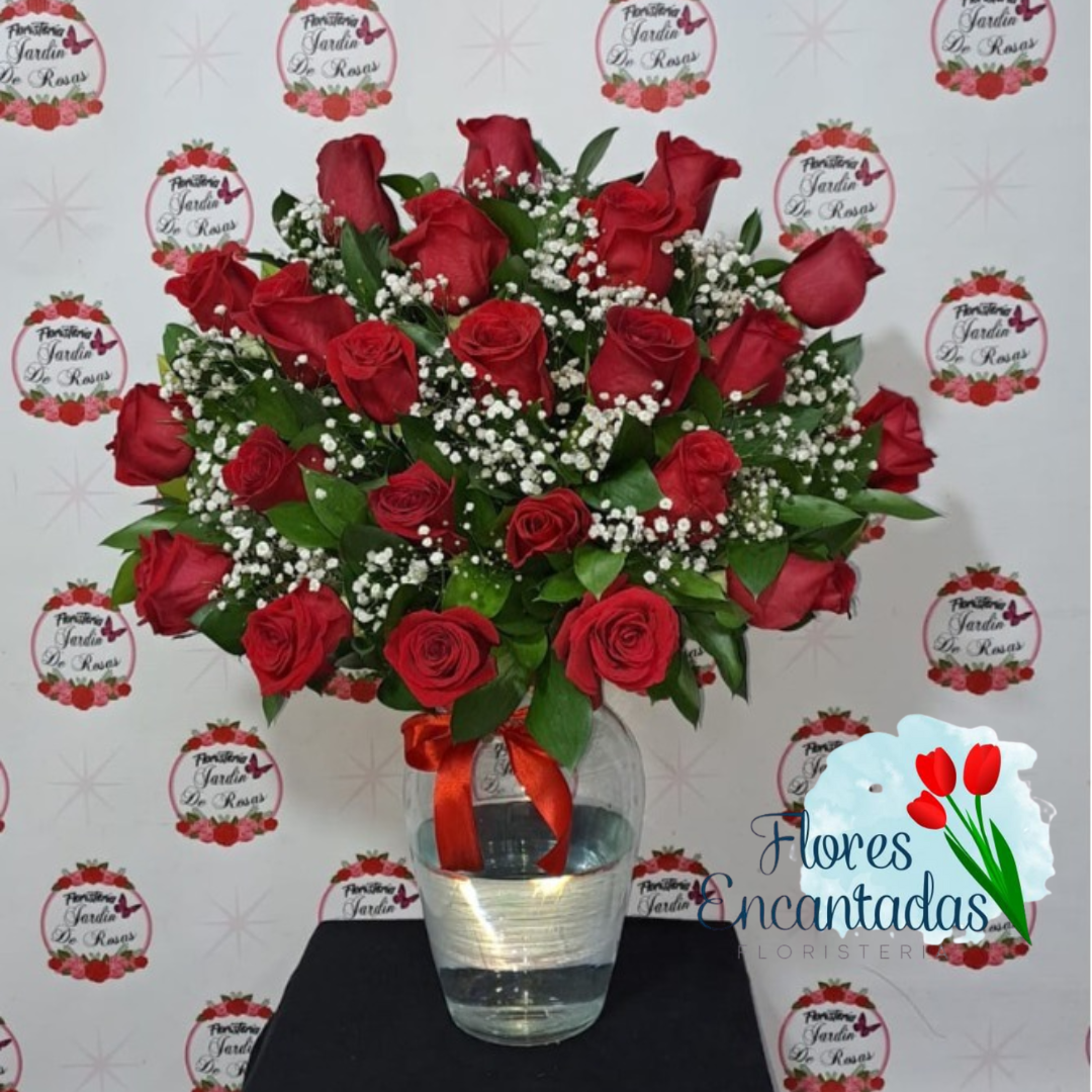 Jarrón con 24 Rosas Rojas