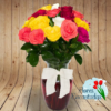 Jarrón con 18 Rosas Amarillas y rojas