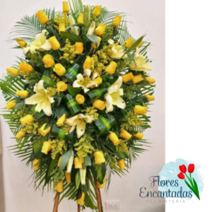 Pedestal Funebre Rosas Y Lirios Amarillos