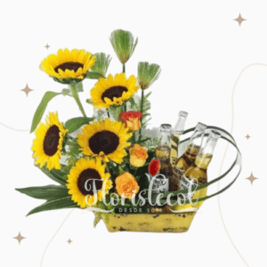 Arreglo con Girasoles, Rosas y Cervesas