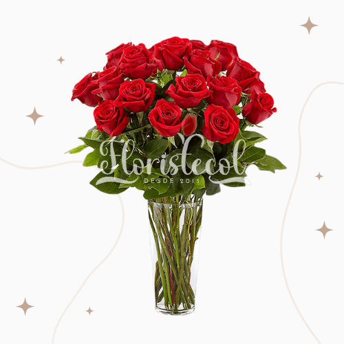 Jarrón con 12 Rosas Rojas