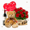 Bouquet de rosas, vino, peluche, globo y chocolates