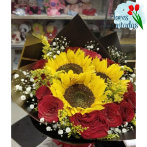 Ramillete de Rosas y Girasoles